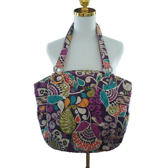 Vera Bradley Handbags - Vera Bradley Plum Crazy Floral Shoulder Bag Quilted Purse Front & Back Pocket